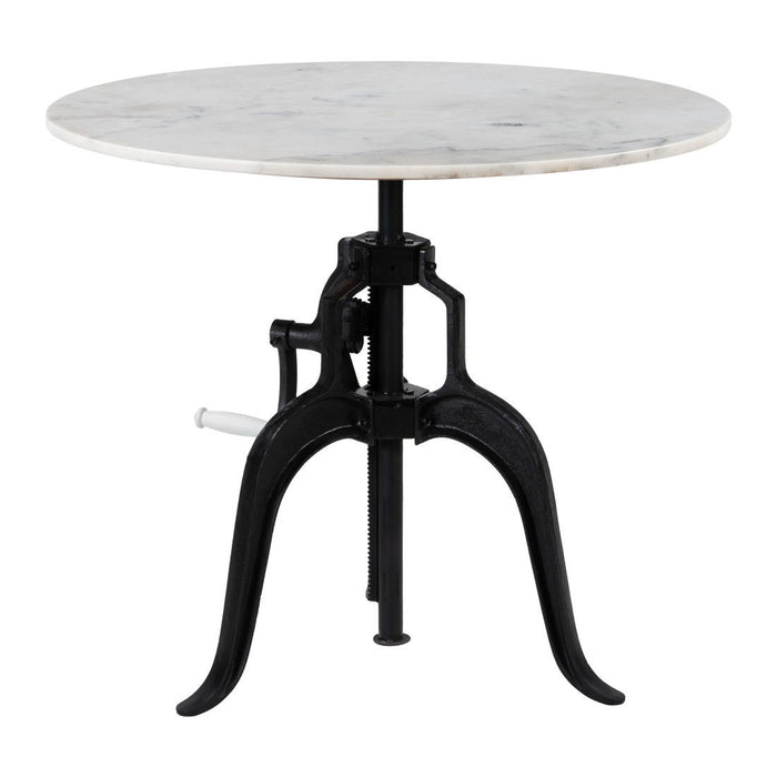 Adjustable Height Marble And Wood Pedestal Base Round Top Dining Table - White