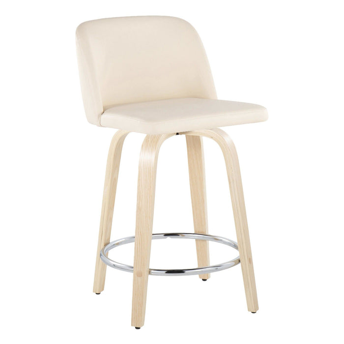 Toriano - 24" Fixed-Height Faux Leather Counter Stool (Set of 2) - Cream