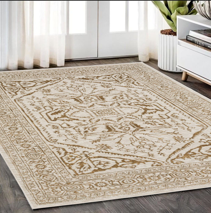 5' X 8' Oriental Area Rug - Ivory And Gold