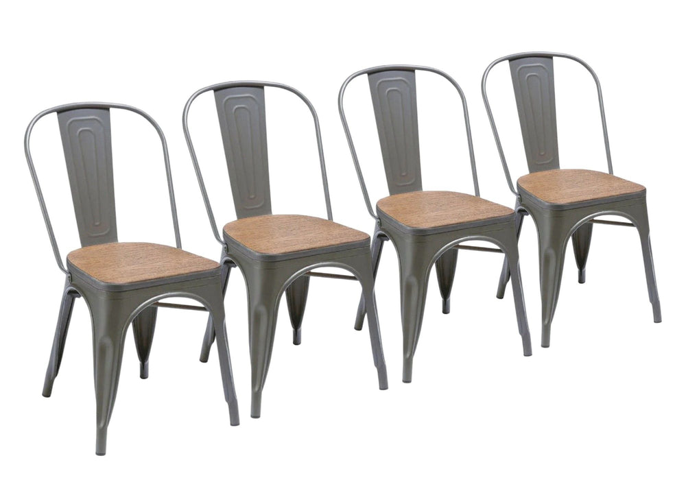 Solid Wood Open Back Dining Side Chairs (Set of 4) - Brown / Gray