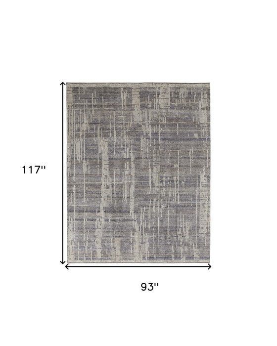 8' x 10' Wool Abstract Hand Knotted Worn Faded Area Rug - Gray And Ivory