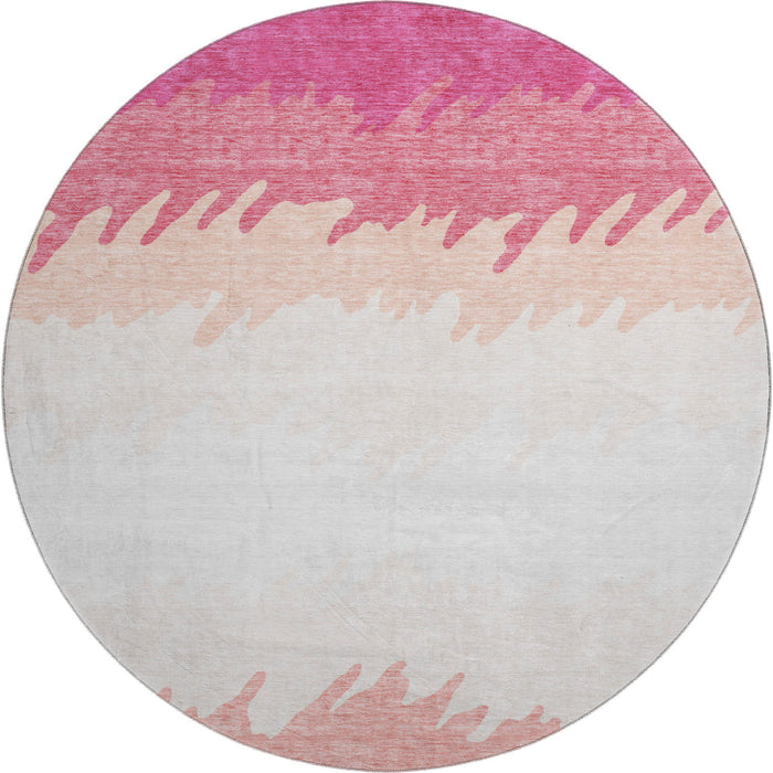 8' Striped Washable Round Rug With UV Protection - Blush And Ivory