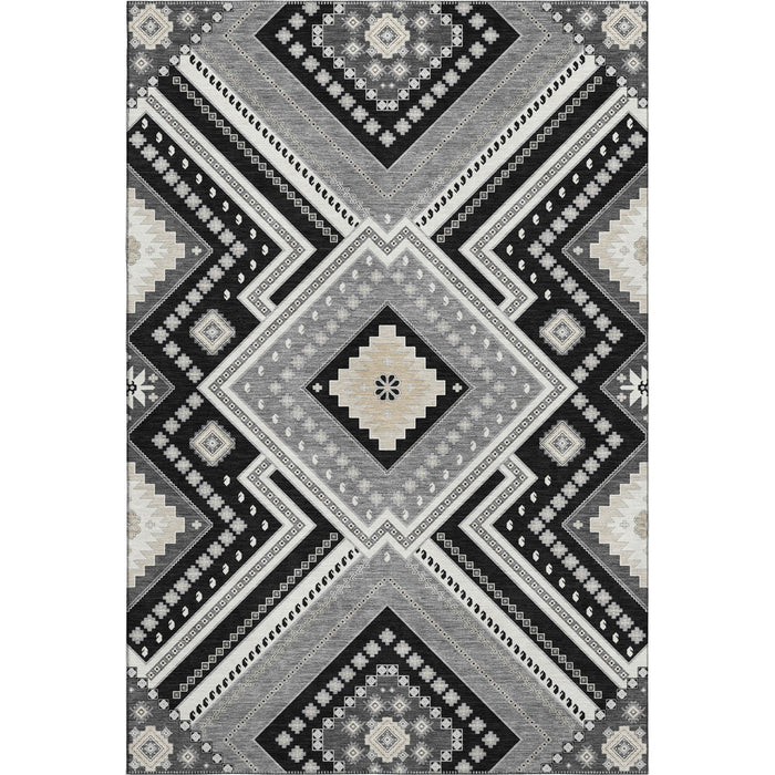 10' X 14' Tribal Washable Area Rug With UV Protection (679258) - Black / Gray / Silver
