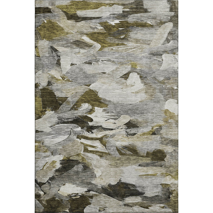 10' X 14' Abstract Washable Area Rug With UV Protection (683692) - Granite Gray / Beige / Gold