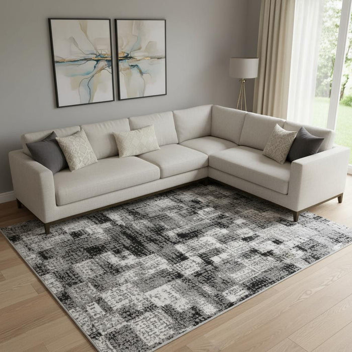 10' X 14' Striped Washable Area Rug With UV Protection (706843) - Sky Blue / Gray