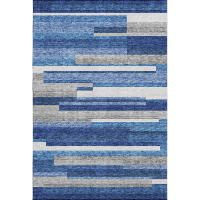 10' X 14' Striped Washable Area Rug With UV Protection - Blue