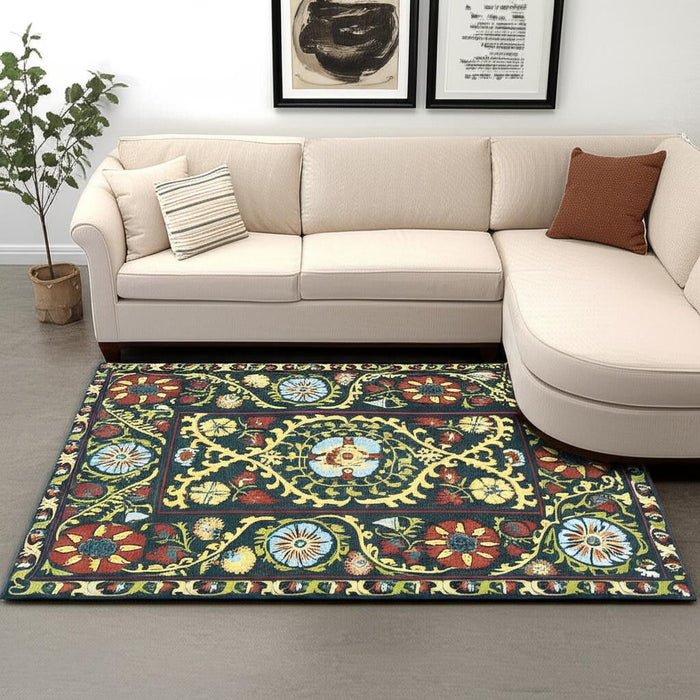 7' X 9' Tribal Washable Area Rug With UV Protection (610052) - Beige / Red / Orange