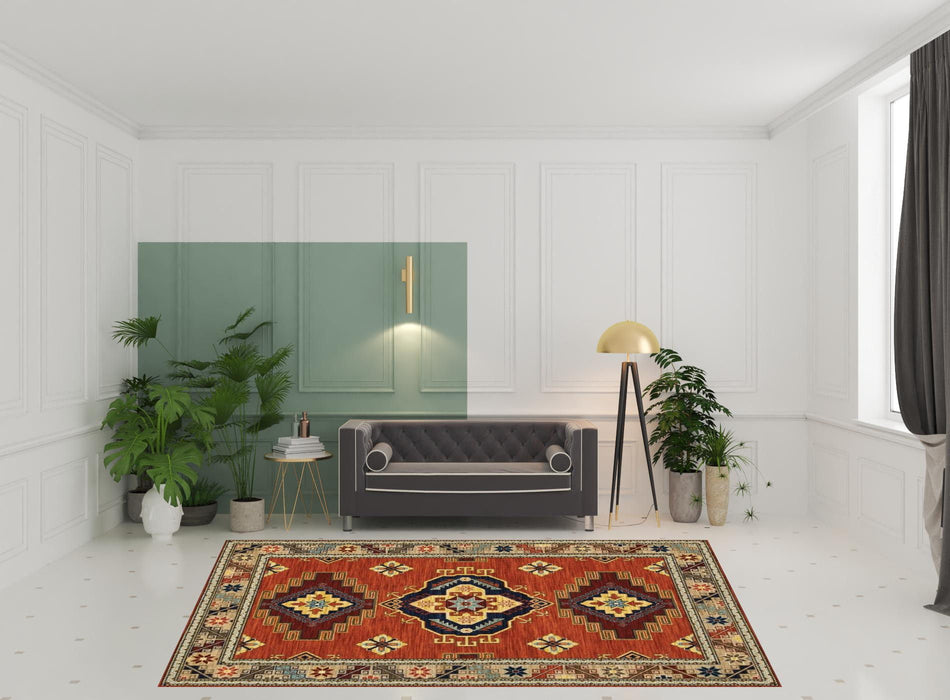 8' x 11' Oriental Power Loom Stain Resistant Area Rug With Fringe - Red Gold Blue Brown
