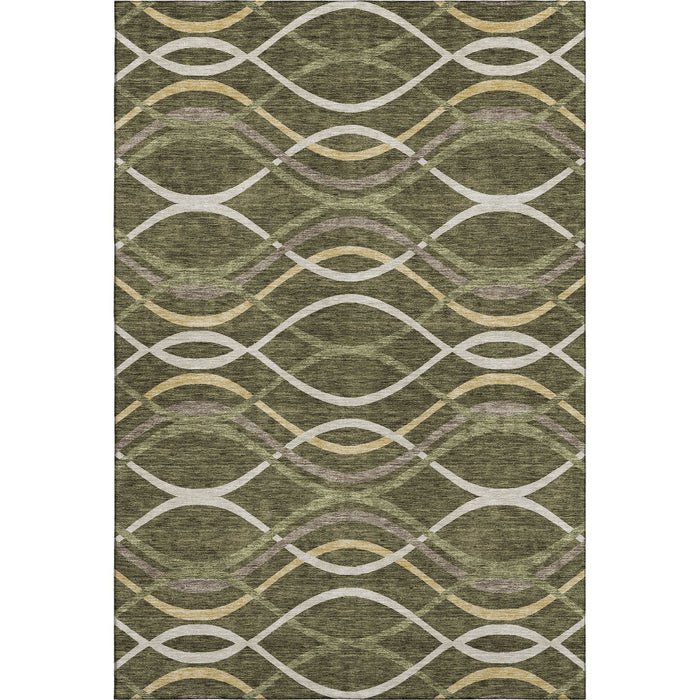 8' X 10' Abstract Washable Area Rug With UV Protection - Olive Green And Gold