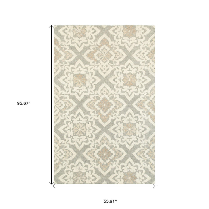 5' X 8' Wool Geometric Hand Tufted Area Rug - Gray And Sand