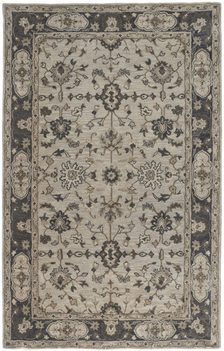 8' x 11' Wool Floral Tufted Handmade Stain Resistant Area Rug - Gray Ivory And Taupe