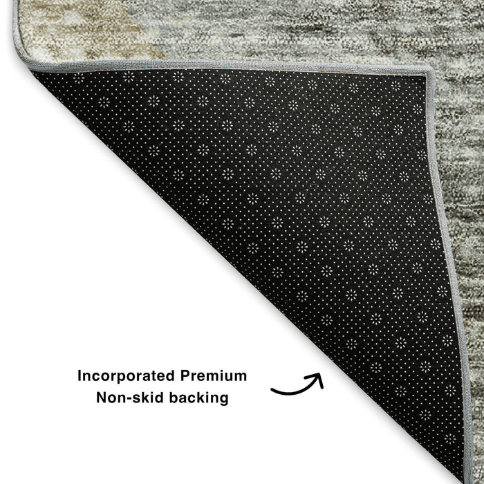 9' X 12' Geometric Washable Area Rug With UV Protection (653151) - Taupe / Ivory / Gray