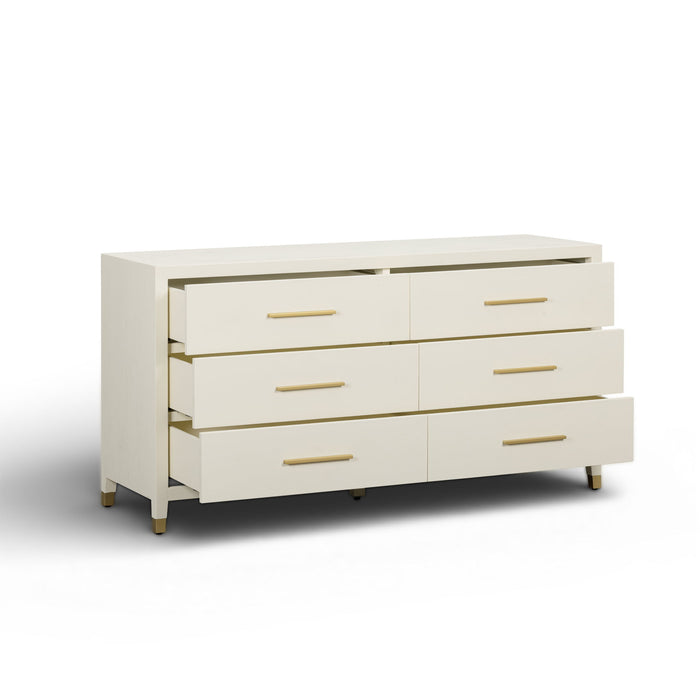 Cream Dani faux shagreen 6-drawer dresser by TOV Furniture, showcasing stylish textured surface and sleek storage drawers.