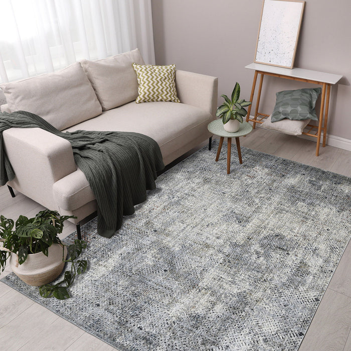 8' x 10' Abstract Power Loom Area Rug - Ivory Black And Gray