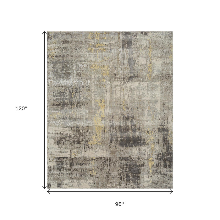 10' X 8' Abstract Hand Knotted Area Rug - Brown