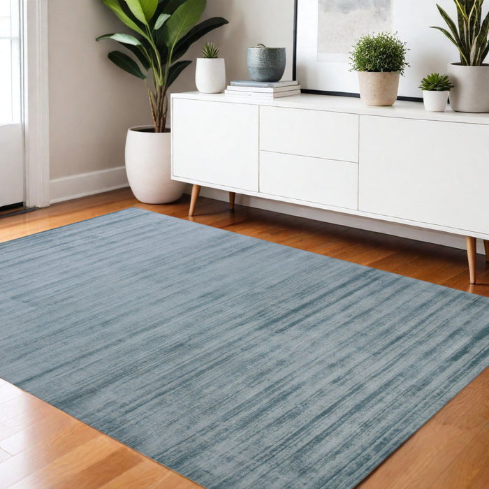 4' X 6' Striped Hand Woven Area Rug - Light Blue And Dark