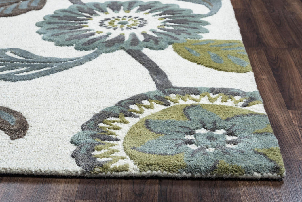 10' X 14' Wool Floral Hand Tufted Area Rug (747301) - Ivory / Brown / Blue / Teal / Green