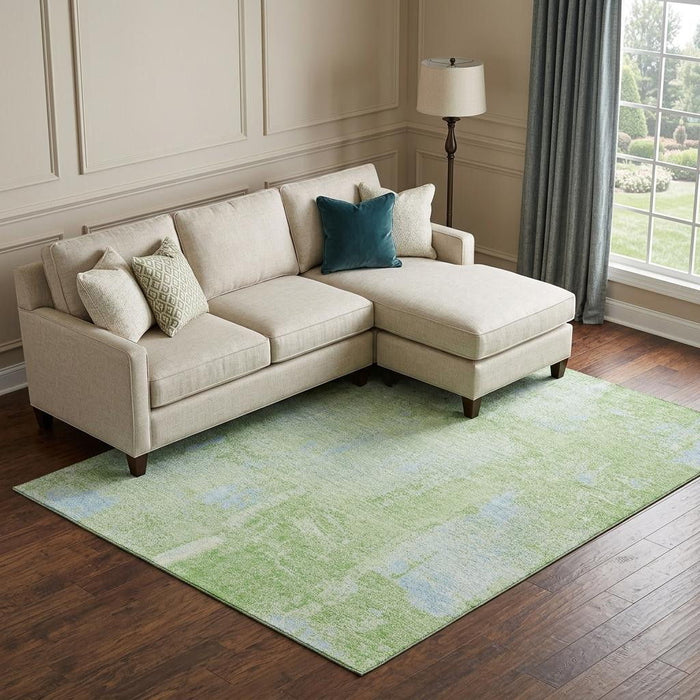 10' X 14' Abstract Washable Area Rug With UV Protection (677999) - Green / Sky Blue