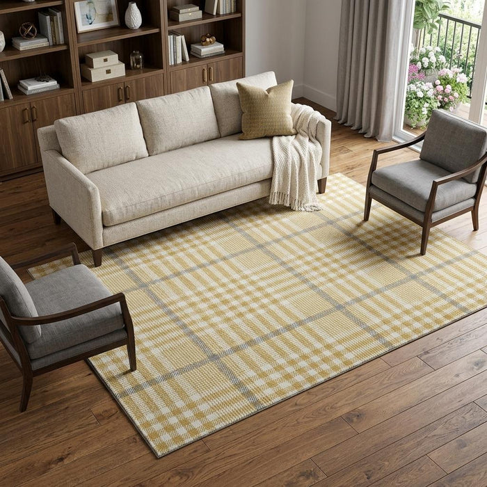 10' X 14' Plaid Washable Area Rug With UV Protection (682631) - Gold / Ivory / Gray