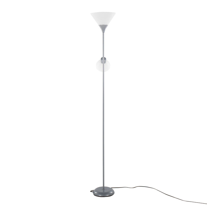 Dual - 72" Floor Lamp - Silver Metal And Frosted White Plastic Shades