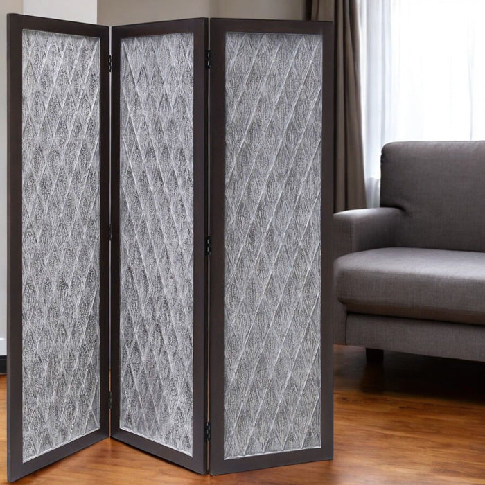 70" Folding Three Panel Screen Room Divider - Brown