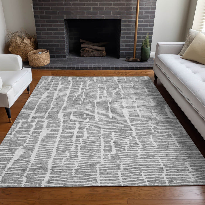 10' X 14' Vermicular Washable Area Rug With UV Protection - Gray And Ivory