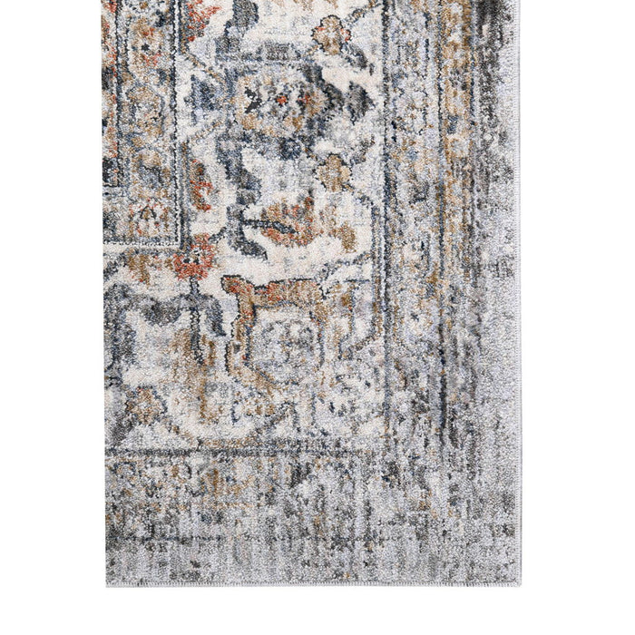 8' x 10' Oriental Power Loom Area Rug - Ivory Charcoal And Orange