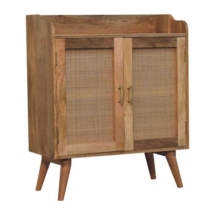 35" Distressed Solid Wood Inlaid Rat Accent Cabinet With Two Doors - Brown