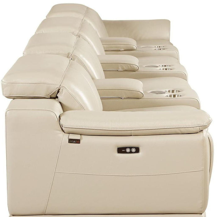 Italian Leather Reclining Metal USB Sofa (720411) - Beige