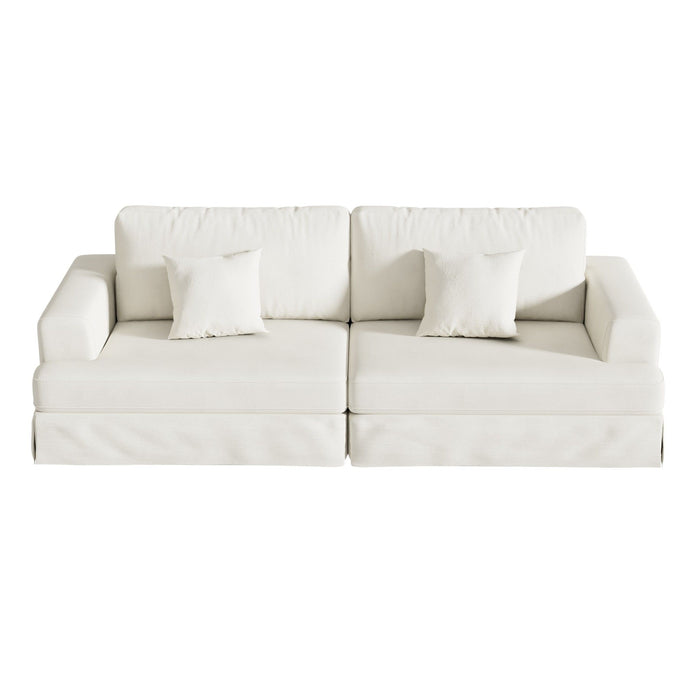 Chenille Modular Stainless Steel Sleeper Sofa With Toss Pillows - White