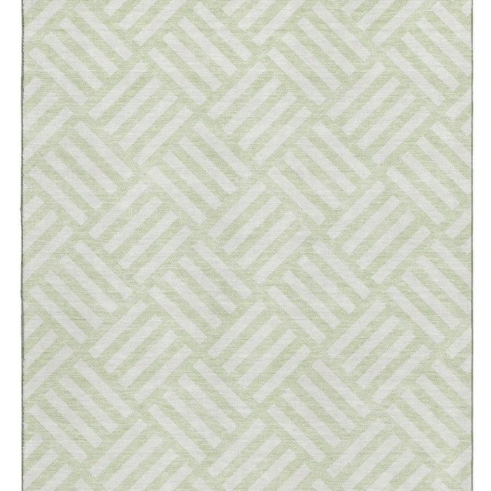8' X 10' Geometric Washable Area Rug With UV Protection (652381) - Mint Green / Ivory