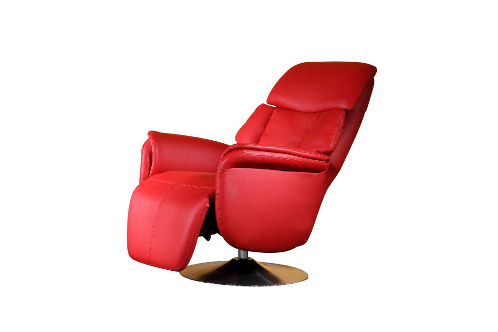 Tufted Genuine Leather Power Swivel Recliner - Red