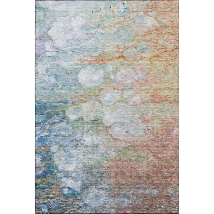 10' X 14' Abstract Washable Area Rug With UV Protection (656717) - Coral / Blue / Ivory