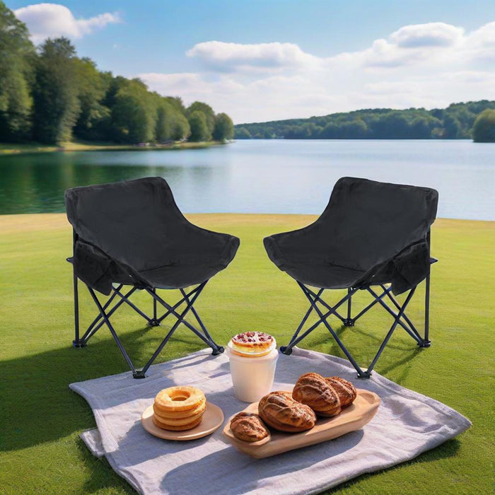 Giga outdoor camping chair set with two portable folding chairs featuring durable steel frames and comfortable seating