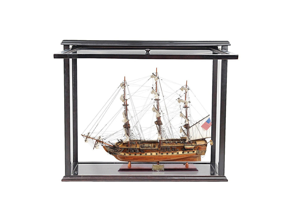 Hand Painted 1797 USS Constitution Medium Open Fron Display Case Model Boat - Brown