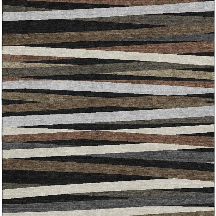 10' X 14' Striped Washable Area Rug With UV Protection (678466) - Black / Brown / Ivory