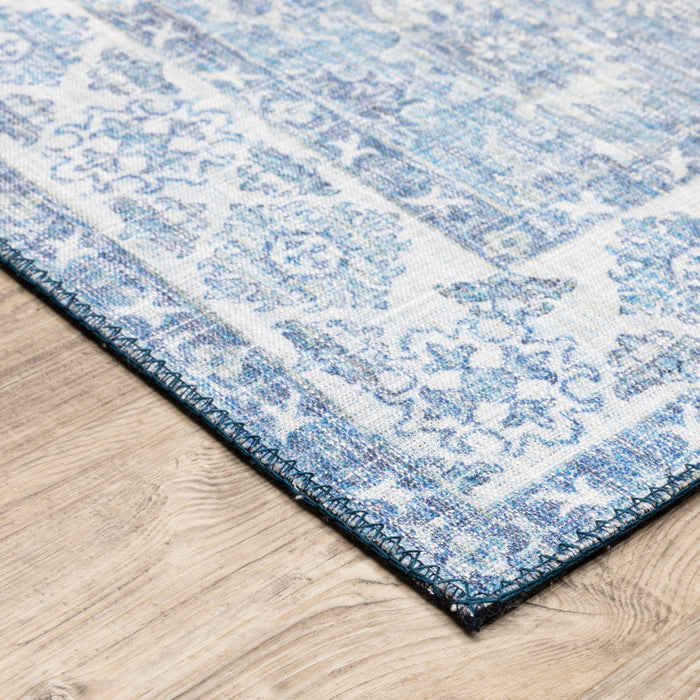 9' x 12' Oriental Power Loom Stain Resistant Area Rug - Blue And Gray
