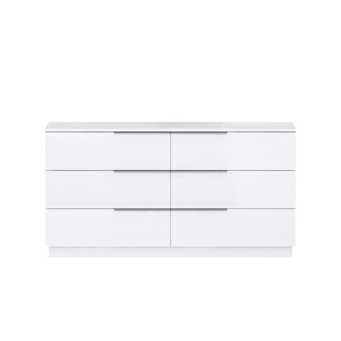 62" Wood Six Drawer Double Dresser - White