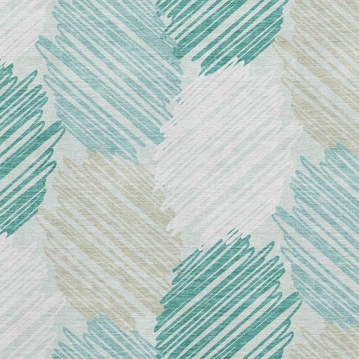 10' X 14' Geometric Washable Area Rug With UV Protection (708904) - Teal / Ivory / Gray