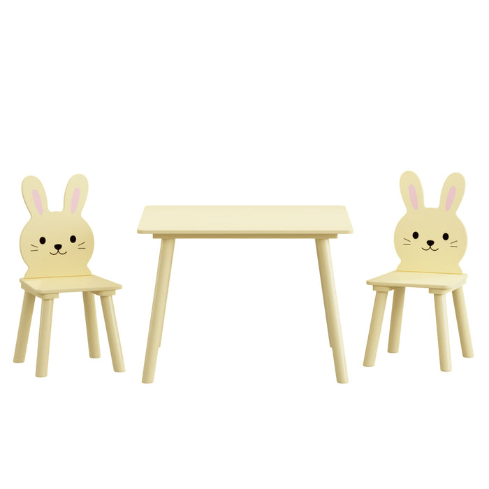Giga children's table and chair set with two adorable bunny chairs, yellow activity table for toddlers with cute animal design
