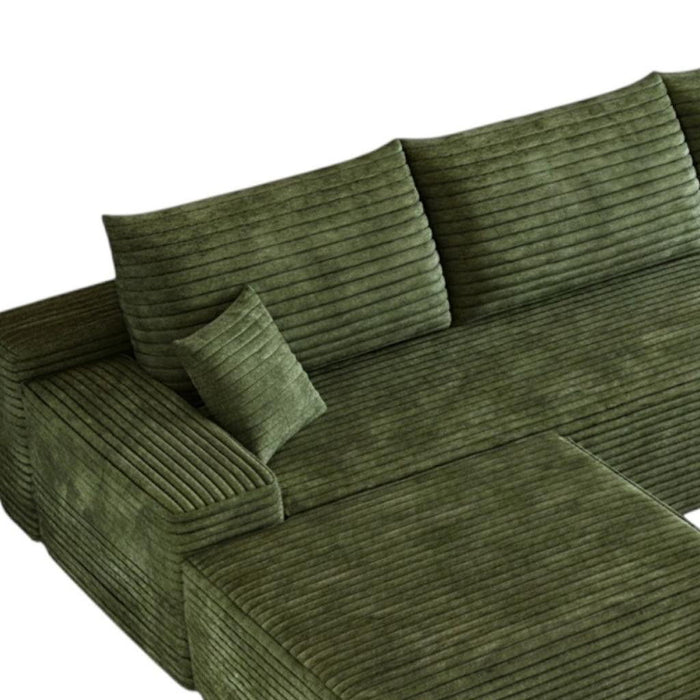 2 Piece Living Room Set Corduroy Modular Compression Foam Sofa With Ottoman Toss Pillows - Green