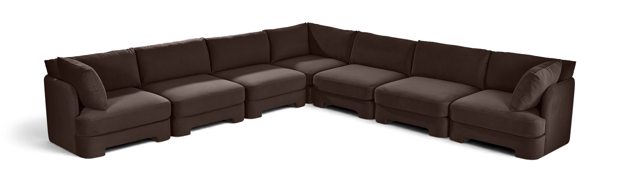 Meridian Furniture Hammond velvet performance fabric 7-piece corner sectional sofa with plush cushions and modern design.