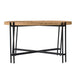 Giga farmhouse round wooden coffee table with black metal legs, featuring a rustic brown finish and modern design.