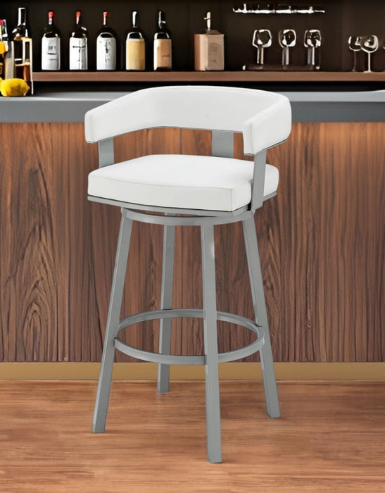 Faux Leather And Iron Swivel Low Back Counter Height Bar Chair - White And Gray