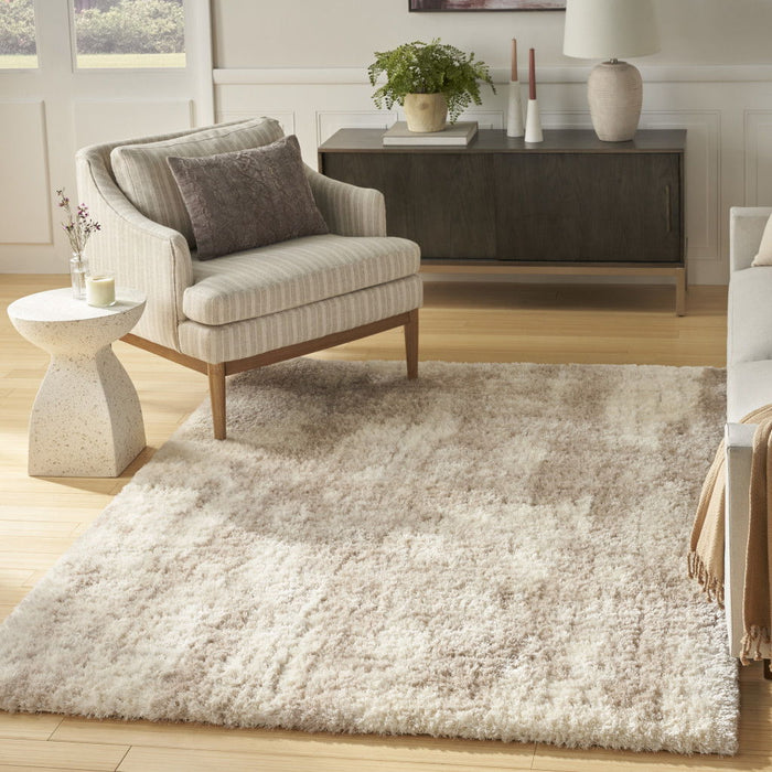 8' X 10' Abstract Shag Polyester Area Rug - Beige And Ivory
