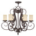 27-inch bronze metal chandelier with six dimmable lights and cream fabric shades, designed by HomeRoots.