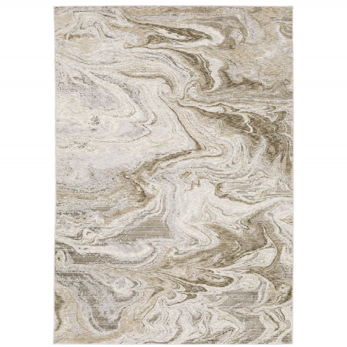10' x 13' Abstract Power Loom Stain Resistant Area Rug - Ivory Tan Beige Gray And Brown