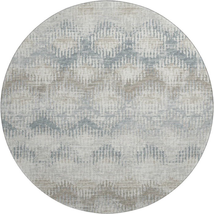 8' Abstract Washable Round Rug With UV Protection - Linen And Ivory