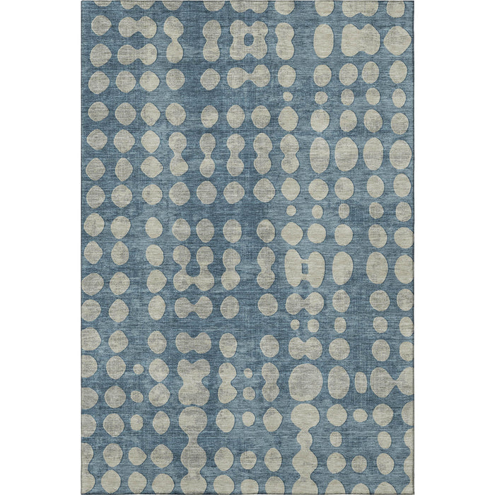 10' X 14' Polka Dot Washable Area Rug With UV Protection (669114) - Denim Blue / Beige