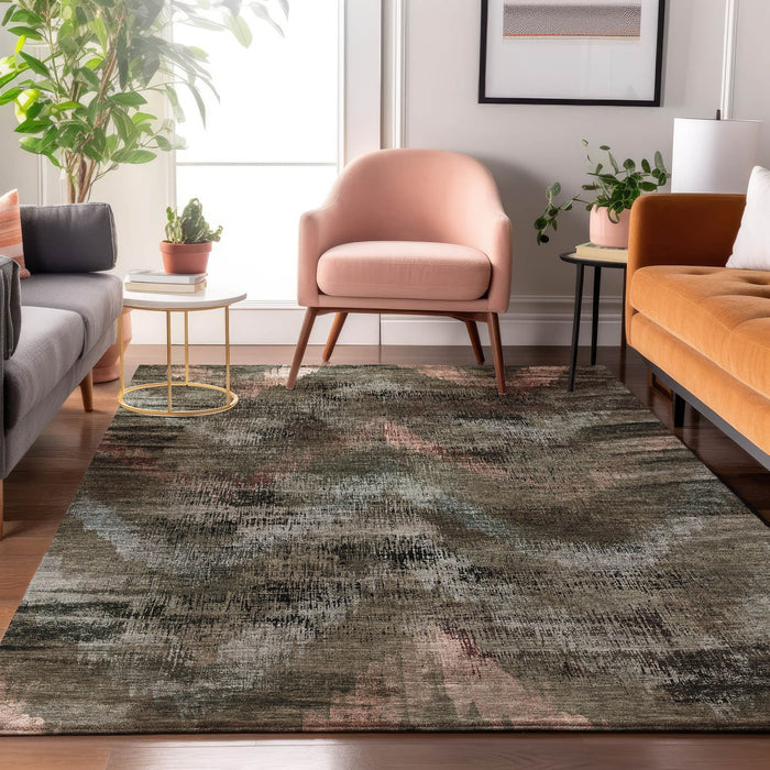 10' X 14' Abstract Washable Area Rug With UV Protection - Brown And Gray